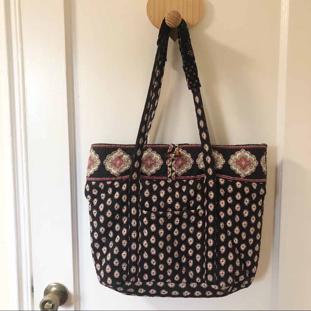 Vera Bradley black tan red paisley large tote bag